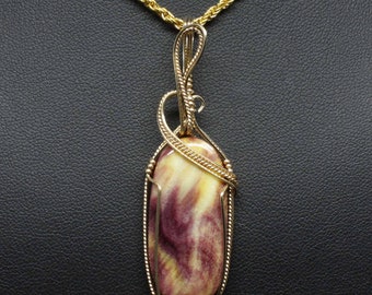 Unique Purple Yellow Spiny Oyster Gemstone Pendant, Natural Spiny Oyster Necklace, Handmade 14K Gold Fill Wire Wrap Spiny Oyster Pendant