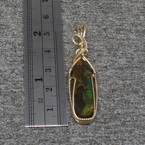 Rare Green Ammolite Gemstone Pendant, Natural Ammolite Necklace, 14K Gold Fill Wire Wrap, Handmade Ammolite Jewelry Pendant Necklace image 5