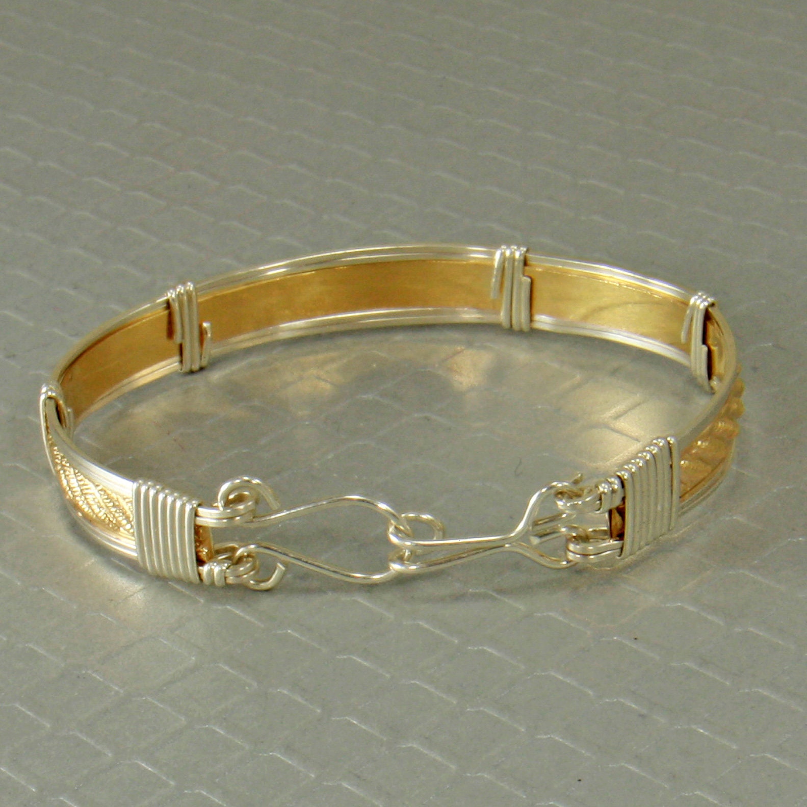 Rope Pattern Gold & Silver Bangle Bracelet Wire Wrap | Etsy