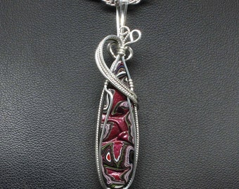 Fordite Pendant, Recycled Fordite Detoit Agate Necklace, Handmade Sterling Silver Wire Wrapped Fordite Jewelry