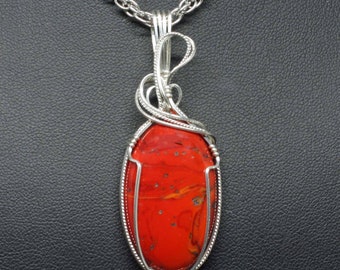 Red Rosarita Stone Pendant, Natural Rosarita Necklace, Handmade Sterling Silver Wire Wrap Gemstone, Rosarita Jewelry Rosarita Pendant