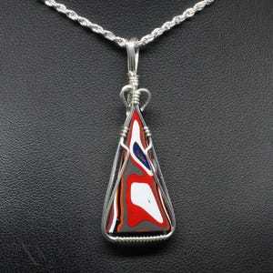 Fordite Pendant, Recycled Fordite Detoit Agate Necklace, Handmade Sterling Silver Wire Wrapped Fordite Jewelry