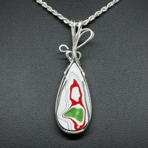 Fordite Pendant, Recycled Fordite Detroit Agate Necklace, Handmade Sterling Silver Wire Wrapped Fordite Jewelry