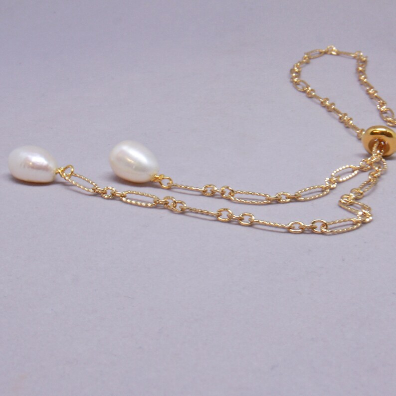 Pearl Slider Necklace Gold Adjustable Lariat Necklace Woman Etsy