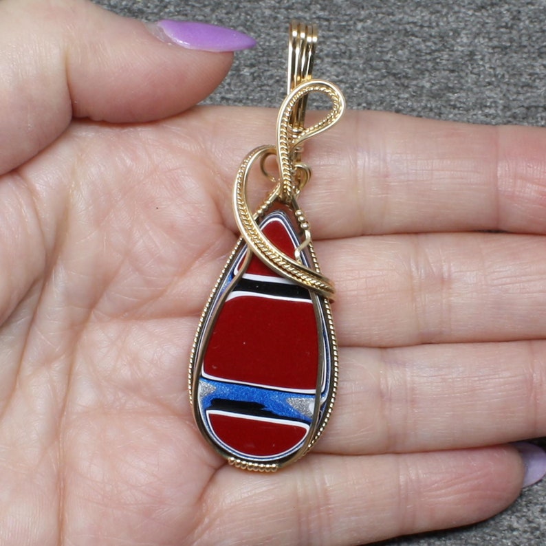 Fordite Necklace, Recycled Fordite Detroit Agate Pendant, Handmade 14k Gold Filled Wire Wrapped Fordite Jewelry image 4