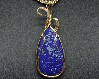 Lapis Lazuli Stone Pendant, Natural Blue Lapis Necklace, Handmade 14k Gold Filled Wire Wrap Gemstone, Lapis Jewelry Lapis Pendant Necklace