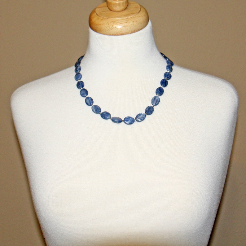 Natural Kyanite Beaded Necklace w/Earrings , Handmade Statement Necklace for Women, Long Kyanite Natural Stone Necklace, Blue Jewelry Set image 6