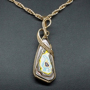 Fordite Necklace, Recycled Fordite Detroit Agate Pendant, Handmade 14k Gold Filled Wire Wrapped Fordite Jewelry