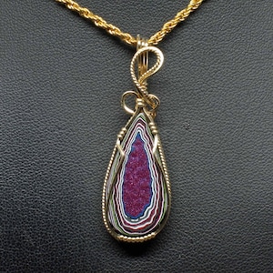 Fordite Pendant, Recycled Fordite Detroit Agate Necklace, Handmade 14k Gold Filled Wire Wrapped Fordite Jewelry