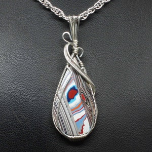 Fordite Pendant, Recycled Fordite Detoit Agate Necklace, Handmade Sterling Silver Wire Wrapped Fordite Jewelry