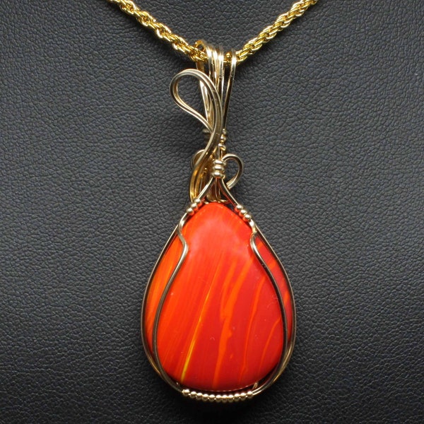 Unique Red Rosarita Stone Pendant, Natural Rosarita Necklace, Handmade 14K Gold Fill Wire Wrap Gemstone, Rosarita Jewelry Rosarita Pendant