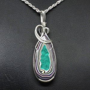 Fordite Pendant, Recycled Fordite Detoit Agate Necklace, Handmade Sterling Silver Wire Wrapped Fordite Jewelry