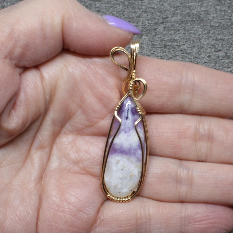 Natural Mexican Opal Gemstone Pendant, Purple Opal Necklace, 14K Gold Fill Wire Wrapped, Handmade Opal Jewelry Pendant Necklace Women image 4