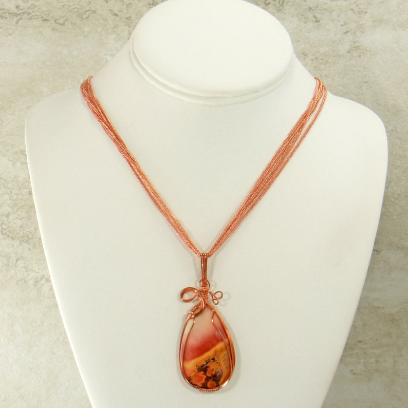 Handmade Wire Wrap Jewelry Necklace Pendant Copper Wire Wrap Pendant Natural Stone Necklace Cobra Jasper Stone Pendant