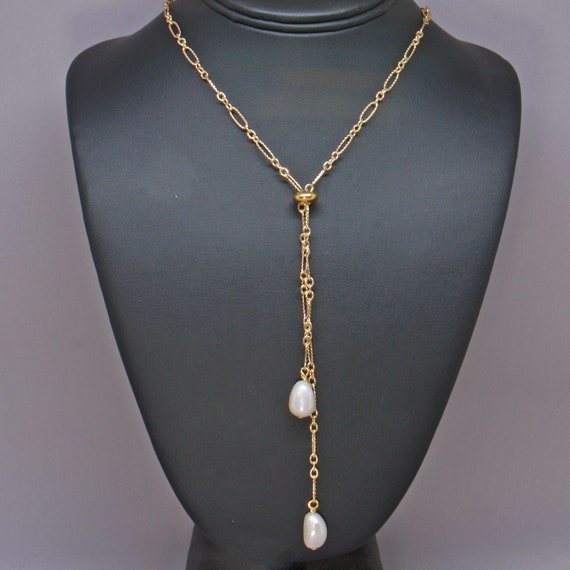 Pearl Slider Necklace Gold Adjustable Lariat Necklace Woman - Etsy