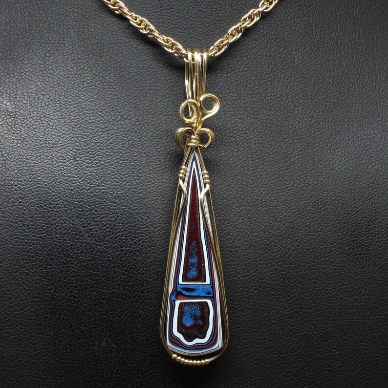 Fordite Pendant, Recycled Fordite Detroit Agate Necklace, Handmade 14k Gold Filled Wire Wrapped Fordite Jewelry image 1