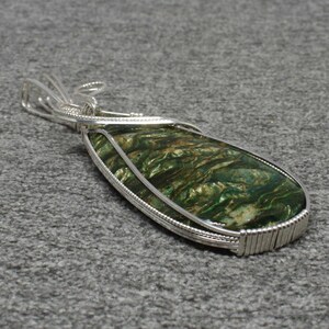 Large Green Opal Fossilwood Pendant, Natural Fossilwood Stone Necklace, Sterling Silver Wire Wrapped, Handmade Opal Pendant Necklace Women image 6