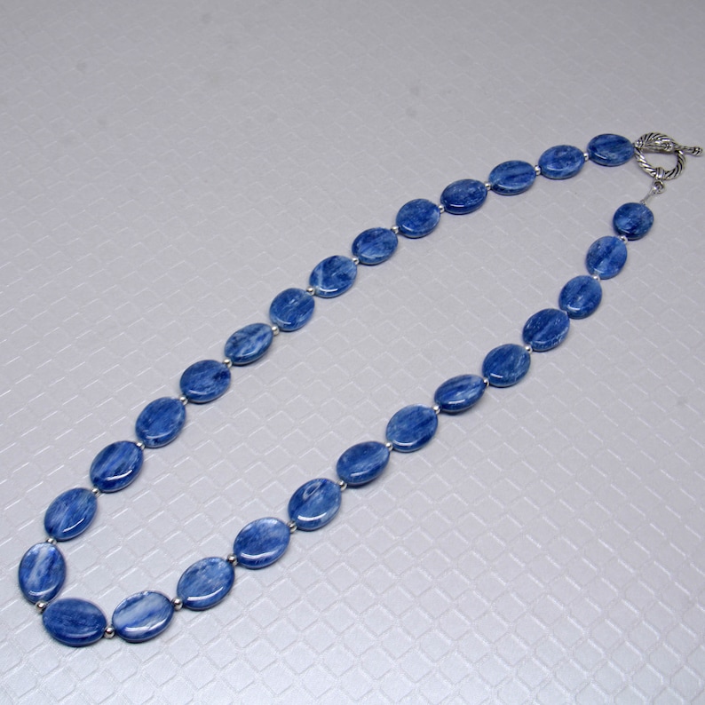 Natural Kyanite Beaded Necklace w/Earrings , Handmade Statement Necklace for Women, Long Kyanite Natural Stone Necklace, Blue Jewelry Set image 3