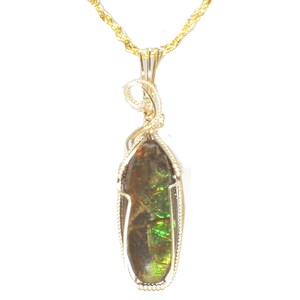 Rare Green Ammolite Gemstone Pendant, Natural Ammolite Necklace, 14K Gold Fill Wire Wrap, Handmade Ammolite Jewelry Pendant Necklace image 7