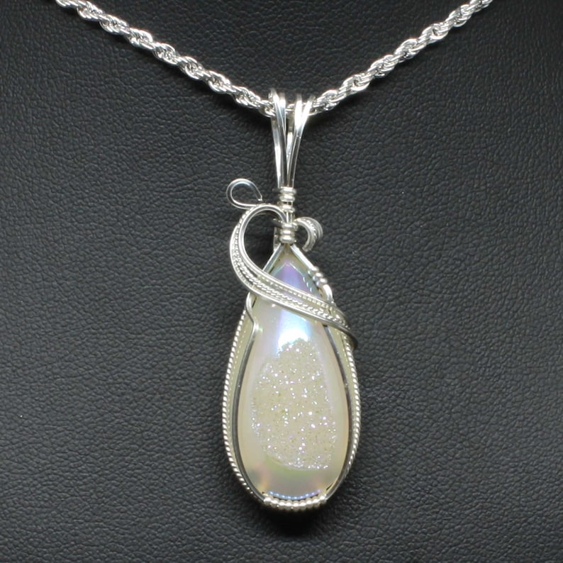 Window Druzy Quartz Gemstone Pendant, Raw Crystal Necklace, Handmade Sterling Silver Wire Wrap Stone, Agate Druzy Pendant, Druzy Necklace image 1