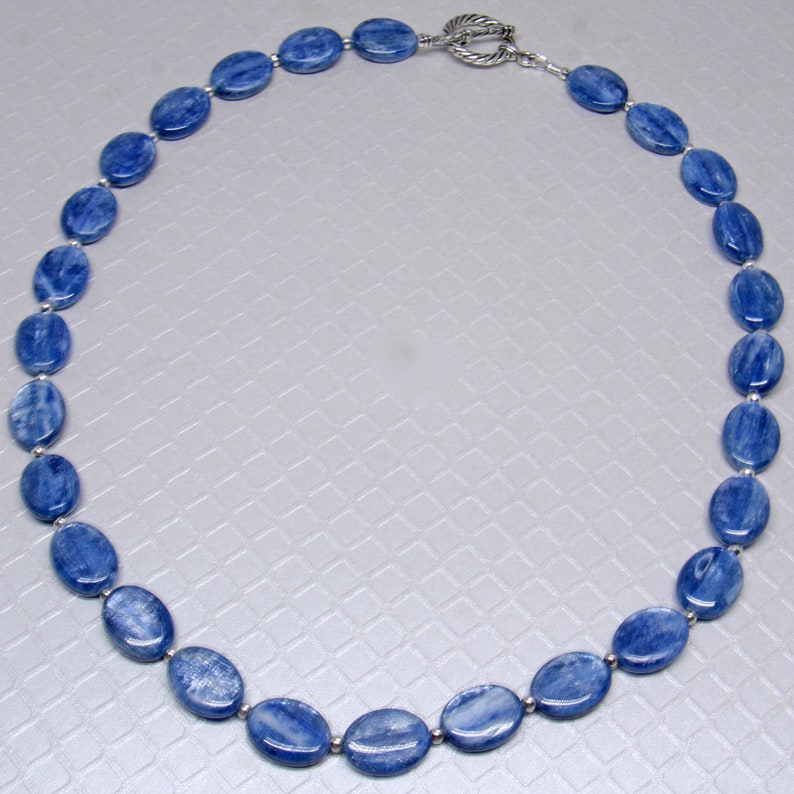 Natural Kyanite Beaded Necklace w/Earrings , Handmade Statement Necklace for Women, Long Kyanite Natural Stone Necklace, Blue Jewelry Set image 5