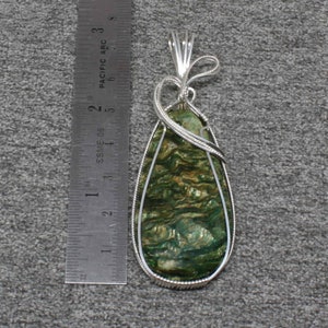 Large Green Opal Fossilwood Pendant, Natural Fossilwood Stone Necklace, Sterling Silver Wire Wrapped, Handmade Opal Pendant Necklace Women image 5