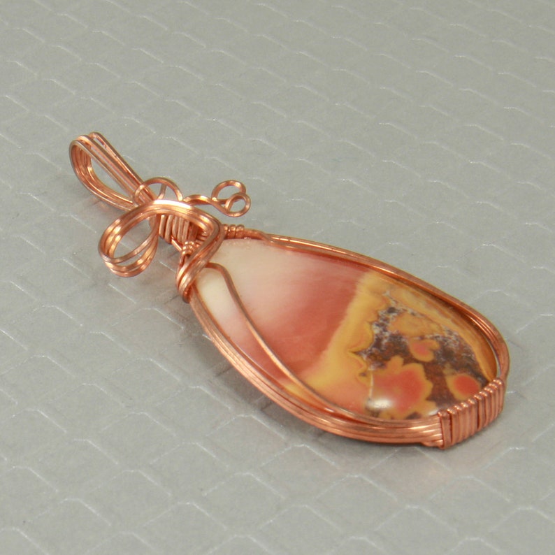 Handmade Wire Wrap Jewelry Necklace Pendant Copper Wire Wrap Pendant Natural Stone Necklace Cobra Jasper Stone Pendant
