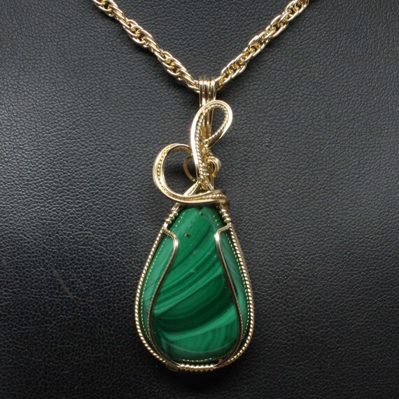 Malachite Gemstone Pendant, Natural Malachite Stone Necklace, 14k Gold Fill  Wire Wrapped, Handmade Malachite Jewelry Pendant Necklace Women