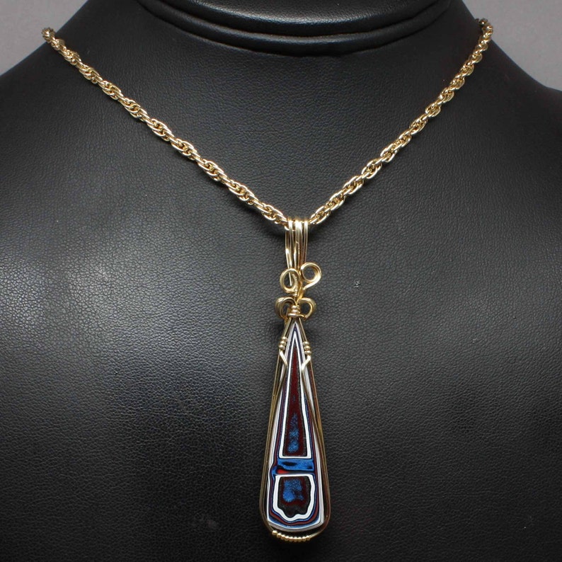 Fordite Pendant, Recycled Fordite Detroit Agate Necklace, Handmade 14k Gold Filled Wire Wrapped Fordite Jewelry image 2