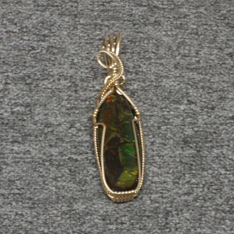 Rare Green Ammolite Gemstone Pendant, Natural Ammolite Necklace, 14K Gold Fill Wire Wrap, Handmade Ammolite Jewelry Pendant Necklace image 3