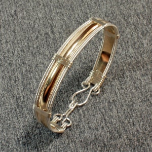 14k Gold & 925 Sterling Bracelet Women, Smooth Pattern Wire Wrap Bracelet, Gold Fill and Silver Bangle Bracelet Handmade