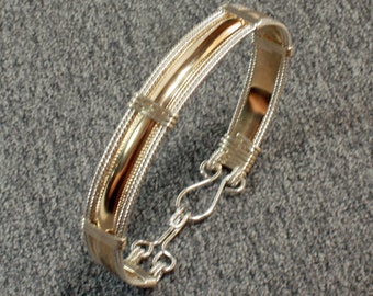 14k Gold & 925 Sterling Bracelet Women, Smooth Pattern Wire Wrap Bracelet, Gold Fill and Silver Bangle Bracelet Handmade