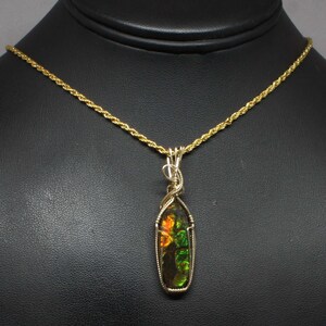 Rare Green Ammolite Gemstone Pendant, Natural Ammolite Necklace, 14K Gold Fill Wire Wrap, Handmade Ammolite Jewelry Pendant Necklace image 2