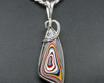 Fordite Pendant, Recycled Fordite Detoit Agate Necklace, Handmade Sterling Silver Wire Wrapped Fordite Jewelry