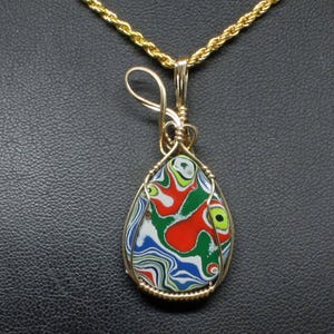 Handmade Fordite Pendant: 14k Gold Filled Wire Wrapped Detroit Agate Necklace