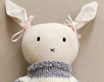 Handmade Doll Bunny Rabbit Heirloom Linen New Baby Birthday Gift Shower Gift Nursery Easter