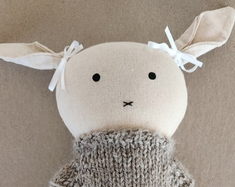Handmade Doll Bunny Rabbit Heirloom Linen New Baby Birthday Gift Shower Gift Nursery Easter