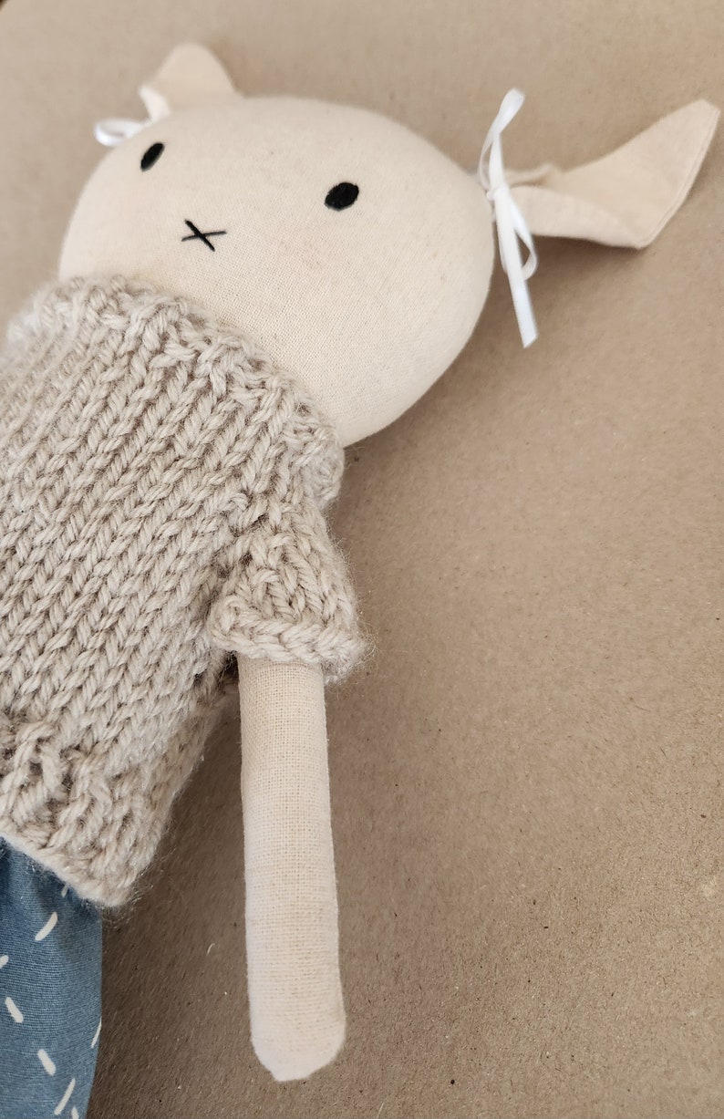 Handmade Doll Bunny Rabbit Heirloom Linen New Baby Gift Birthday Gift Shower Gift Nursery Easter image 3