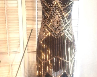 Vintage 90s /  20s Look Dress Scalloped w/Fringe / Sz S