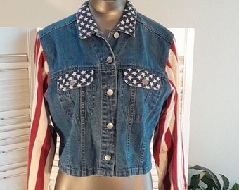 Vintage 80s/90s Cotton Quizz Denim Flag Shirt /Star Buttons / M