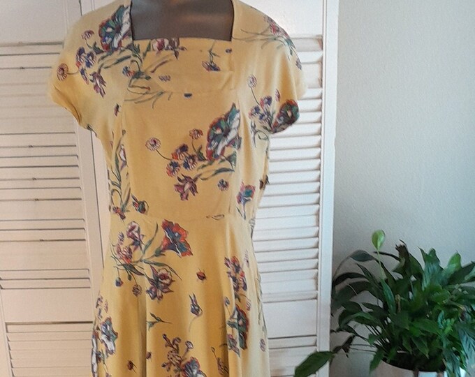 1940s Rust Rayon Zipper Shoulder Dress | XS/S