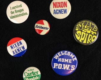 Vintage Lot Political Buttons Pins Pinbacks Nixon Reagan Carter 60s 70s 80s