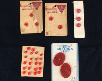 vintage 1940s Red Plastic Buttons Assorted Lot Deadstock