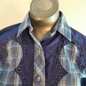Vintage 60s H Bar C Ranchwear Western Shirt Long Tail  Pearl Snap / Piping /Chainstitch / Womans S