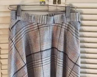 Vintage 80s Sweet Gray/Pink Plaid A-line Skirt S/M