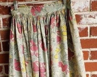Vintage 1940s Rayon Novelty Print Skirt  RARE 27"W