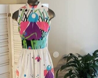 1960s Fun Colorful Vibrant Psychedelic Mod Maxi Dress Appliques / Veggies / 25" W
