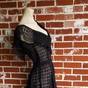 Vintage 40s STUNNING Black LACE Dress Plunging Front and Back M/L image 1