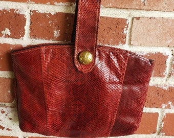 70s era Burnt Orange Snakeskin Bag with Middle Handle