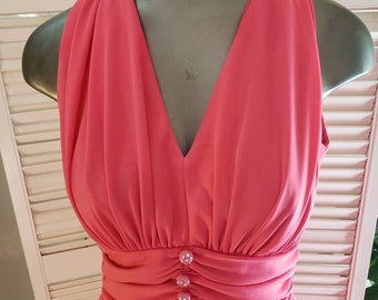 Vintage 1960s Elegant Pink Maxi Dress Amazing Buttons  sz S